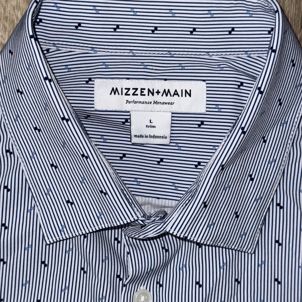 Mizzen And Main Performance Leeward Long Sleeve Button Men L Trim Blue Geometric